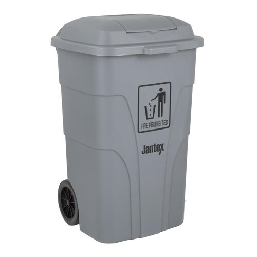 Jantex 2-kołowy duży pojemnik na odpady z obrotową pokrywą 120L z polipropylenu, Jantex HC923, szary Jantex 2-kołowy duży pojemnik na odpady z obrotową pokrywą 120L z polipropylenu, Jantex HC923, szary