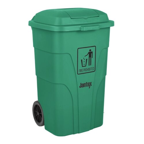 Jantex 2-kołowy duży pojemnik na odpady z obrotową pokrywą 120L z polipropylenu, Jantex HC924, zielony Jantex 2-kołowy duży pojemnik na odpady z obrotową pokrywą 120L z polipropylenu, Jantex HC924, zielony