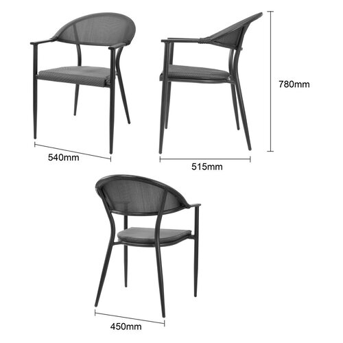 Bolero Krzesło kawiarniane 776 mm, do użytku zewnętrznego i wewnętrznego, Bolero Santiago HZ598, czarne (4 szt.)
