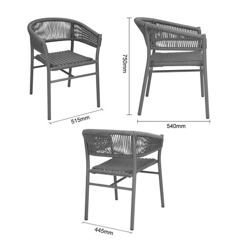 Bolero krzesło słomiane 750 mm, do użytku zewnętrznego i wewnętrznego, Bolero FU533, szare (2 szt.)