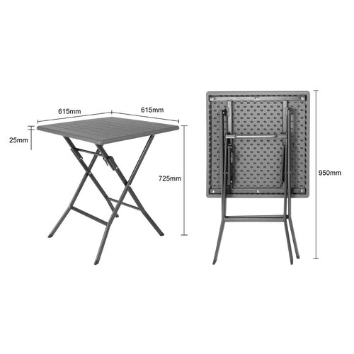 Bolero Składany stolik kawiarniany kwadratowy 620x620x(h)730 mm, Bolero HZ890, szary