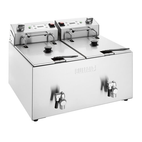 Buffalo Frytownica elektryczna 2-komorowa nastawna 16L, 5.8kW, Buffalo CU621, 240V z kranem spustowym Buffalo Frytownica elektryczna 2-komorowa nastawna 16L, 5.8kW, Buffalo CU621, 240V z kranem spustowym