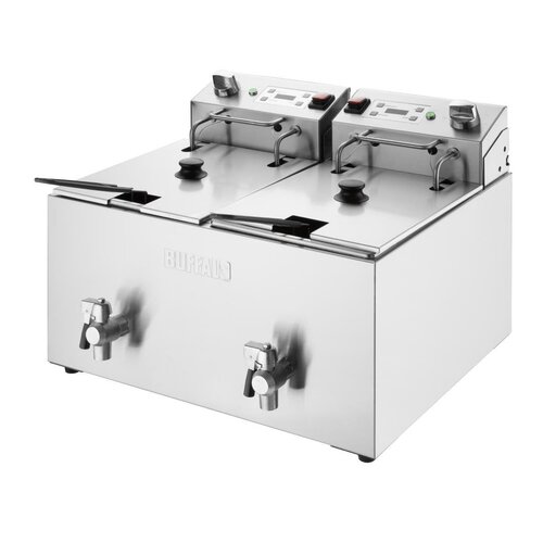 Buffalo Frytownica elektryczna 2-komorowa nastawna 16L, 5.8kW, Buffalo CU621, 240V z kranem spustowym Buffalo Frytownica elektryczna 2-komorowa nastawna 16L, 5.8kW, Buffalo CU621, 240V z kranem spustowym