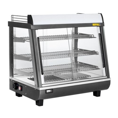 Buffalo Nablatowa witryna grzewcza 96L, 30 do 90°C, 1kW, z szybą skośną Buffalo HW927, 484x574x(h)662 mm