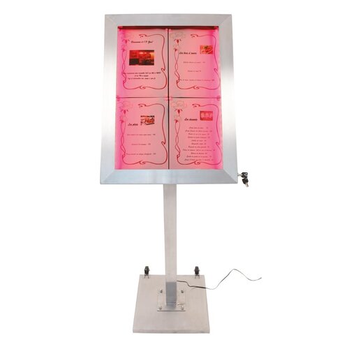 Securit Stojak na menu 4x A4 z podświetleniem LED Securit DP704, srebrny Securit Stojak na menu 4x A4 z podświetleniem LED Securit DP704, srebrny