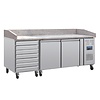 Polar Refrigeration  Stół do pizzy 2-drzwiowy z 7 szufladami 428L, od 2 do 8°C, z blatem granitowym, Polar U-Series UA080, 800x2025x(h)1000 mm, agregat boczny