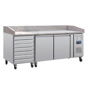 Polar Refrigeration  Stół do pizzy 2-drzwiowy z 7 szufladami 428L, od 2 do 8°C, z blatem granitowym, Polar U-Series UA080, 800x2025x(h)1000 mm, agregat boczny Polar Refrigeration  Stół do pizzy 2-drzwiowy z 7 szufladami 428L, od 2 do 8°C, z blatem granitowym, Polar U-Series UA080, 800x2025x(h)1000 mm, agregat boczny