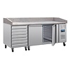 Polar Refrigeration  Stół do pizzy 2-drzwiowy z 7 szufladami 428L, od 2 do 8°C, z blatem granitowym, Polar U-Series UA080, 800x2025x(h)1000 mm, agregat boczny