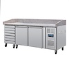 Polar Refrigeration  Stół do pizzy 2-drzwiowy z 7 szufladami 428L, od 2 do 8°C, z blatem granitowym, Polar U-Series UA080, 800x2025x(h)1000 mm, agregat boczny