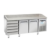 Arktic Stół do pizzy 2-drzwiowy z 5 szufladami, 430 L, 2 do 8°C, z blatem granitowym, Arktic 236802, 800x2025x(h)1040 mm, agregat boczny