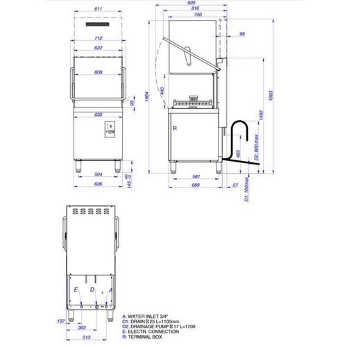 Asber Pass-Through Dishwasher 500 x 500 mm, up to 65 baskets/h Asber Pass-Through Dishwasher 500 x 500 mm, up to 65 baskets/h