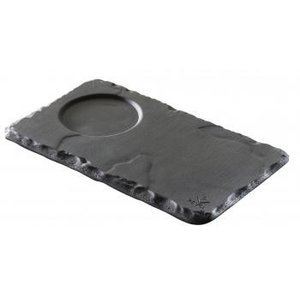 REVOL Slate-effect ceramic saucer with one insert, matt slate style color Basalt Saucer With Indent line REVOL REVOL Slate-effect ceramic saucer with one insert, matt slate style color Basalt Saucer With Indent line REVOL