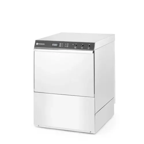 Hendi Zmywarka podblatowa do naczyń 500x500 mm, 30 Koszy/h, Hendi 237366, z dozownikiem nabłyszczacza, 4,9 kW, 400 V, 605x565x(h)830 mm