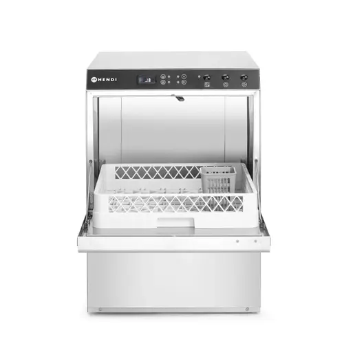 Hendi Zmywarka podblatowa do naczyń 500x500 mm, 30 Koszy/h, Hendi 237366, z dozownikiem nabłyszczacza, 4,9 kW, 400 V, 605x565x(h)830 mm