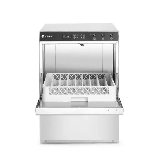 Hendi Zmywarka podblatowa do naczyń 500x500 mm, 30 Koszy/h, Hendi 237366, z dozownikiem nabłyszczacza, 4,9 kW, 400 V, 605x565x(h)830 mm