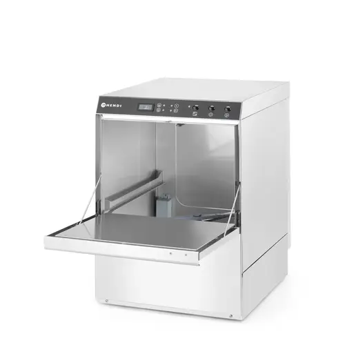 Hendi Zmywarka podblatowa do naczyń 500x500 mm, 30 Koszy/h, Hendi 237366, z dozownikiem nabłyszczacza, 4,9 kW, 400 V, 605x565x(h)830 mm