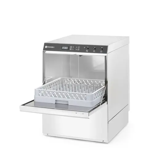 Hendi Zmywarka podblatowa do naczyń 500x500 mm, 30 Koszy/h, Hendi 237366, z dozownikiem nabłyszczacza, 4,9 kW, 400 V, 605x565x(h)830 mm