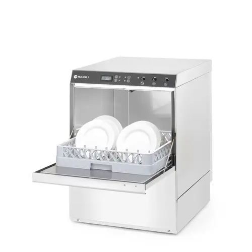 Hendi Zmywarka podblatowa do naczyń 500x500 mm, 30 Koszy/h, Hendi 237366, z dozownikiem nabłyszczacza, 4,9 kW, 400 V, 605x565x(h)830 mm