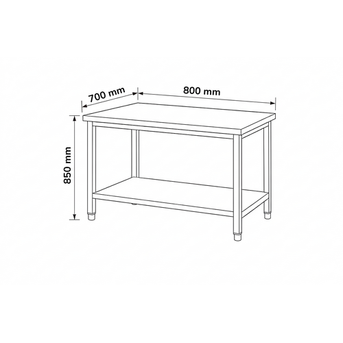 INOXI Stół centralny z półką INOXI 800x700x(h)850mm, skręcany