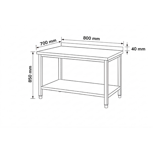INOXI Stół przyścienny z półką INOXI 800x700x(h)850mm, skręcany INOXI Stół przyścienny z półką INOXI 800x700x(h)850mm, skręcany