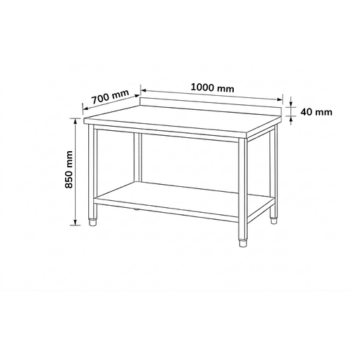INOXI Stół przyścienny z półką INOXI 1000x700x(h)850mm, skręcany