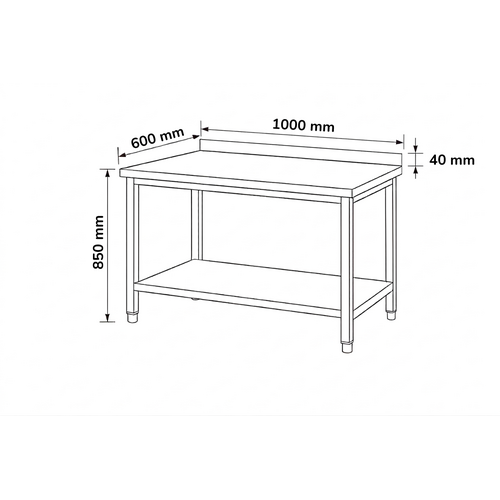 INOXI Stół przyścienny z półką INOXI 1000x600x(h)850mm, skręcany