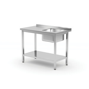 INOXI Stół ze zlewem i półką - komora po prawej stronie | 800x600 mm, skręcany INOXI Stół ze zlewem i półką - komora po prawej stronie | 800x600 mm, skręcany