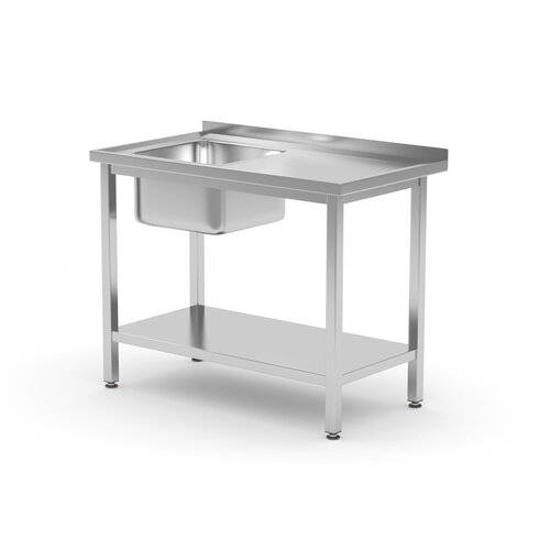 INOXI Stół ze zlewem i półką - komora po lewej stronie | 800x600 mm, skręcany