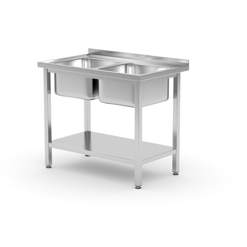 INOXI Stół z dwoma zlewami i półką | 1000x700 mm, skręcany INOXI Stół z dwoma zlewami i półką | 1000x700 mm, skręcany