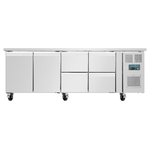 Polar Refrigeration Stół chłodniczy z 2 drzwiami i 4 szufladami 616L, od -2 do 8°C, Polar U-Series UA104, 700x2230x(h)860 mm, agregat boczny Polar Refrigeration Stół chłodniczy z 2 drzwiami i 4 szufladami 616L, od -2 do 8°C, Polar U-Series UA104, 700x2230x(h)860 mm, agregat boczny