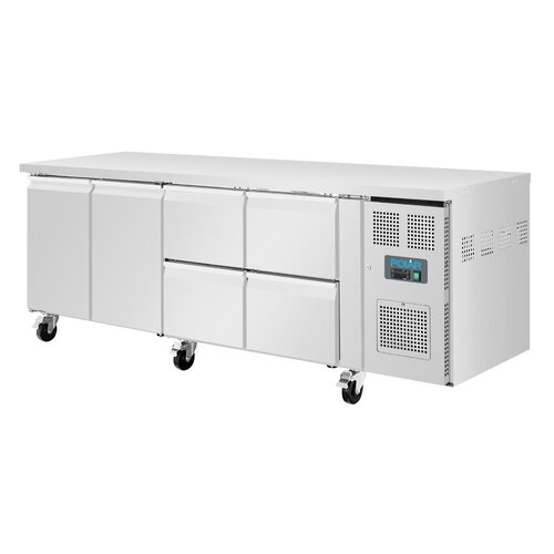 Polar Refrigeration Stół chłodniczy z 2 drzwiami i 4 szufladami 616L, od -2 do 8°C, Polar U-Series UA104, 700x2230x(h)860 mm, agregat boczny Polar Refrigeration Stół chłodniczy z 2 drzwiami i 4 szufladami 616L, od -2 do 8°C, Polar U-Series UA104, 700x2230x(h)860 mm, agregat boczny