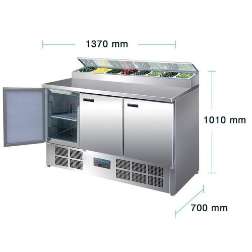 Polar Refrigeration  OUTLET - Stół chłodniczy sałatkowy 3-drzwiowy 8x GN 1/4 z nadstawą, 390 L, od 2 °C do 8 °C, agregat na dole