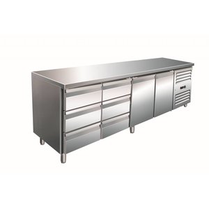 Saro Double Door Refrigerated Table with 6 Drawers 616 L, from -2 °C to 8 °C, Side-Mounted Compressor