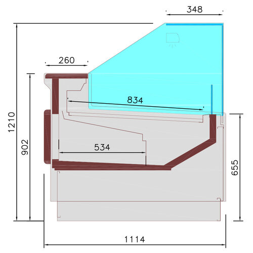 Diamond Lada chłodnicza z prostą szybą 0 do 2°C, 2560x1114x1210 mm, 800 W, Diamond DPT26-V5, czarna