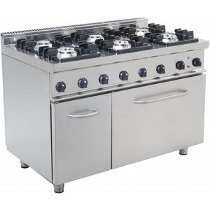 Saro Kuchnia gazowa z 6 palnikami, szafką zamkniętą i piekarnikiem gazowym GN 2/1, 120 L, 43,9 kW Saro Kuchnia gazowa z 6 palnikami, szafką zamkniętą i piekarnikiem gazowym GN 2/1, 120 L, 43,9 kW