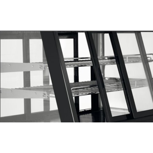 Bartscher Refrigerated Display Rectangular, 120 L, from 2°C to 12°C, Countertop with Sliding Doors, Black-Silver Bartscher Refrigerated Display Rectangular, 120 L, from 2°C to 12°C, Countertop with Sliding Doors, Black-Silver