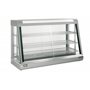 Bartscher Countertop Heating Display 373 L, 3-Level, 2,20 kW, from 30 to 90 °C, with Slanted Glass, Grey