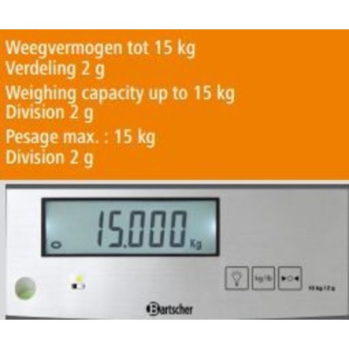 Bartscher Cyfrowa waga kuchenna od 5 g do 15 kg, podział 2 g Bartscher Cyfrowa waga kuchenna od 5 g do 15 kg, podział 2 g