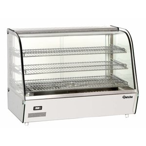 Bartscher Countertop Heating Display 160 L, 3-Level, 1,50 kW, from 30 to 90 °C, with Bent Glass, Silver