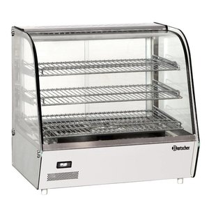 Bartscher Countertop Heating Display 120 L, 3-Level, 1,10 kW, from 30 to 90 °C, with Bent Glass, Silver, Sliding Doors