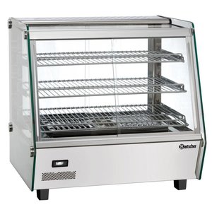 Bartscher Nablatowa witryna grzewcza 120 L, 3-poziomowa, 1,10 kW, od 30 do 90 °C, z szybą skośną, srebrna Bartscher Nablatowa witryna grzewcza 120 L, 3-poziomowa, 1,10 kW, od 30 do 90 °C, z szybą skośną, srebrna