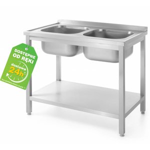 XXLselect Table with two sinks with a shelf - screwed, dimensions 1000x600x (H) 850 mm