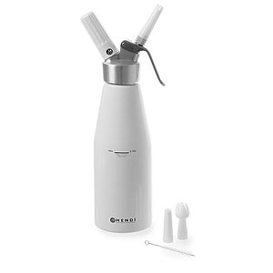 Hendi Whipped Cream Dispenser 1 L, White (with 3 Different Nozzles and Cleaning Brush)