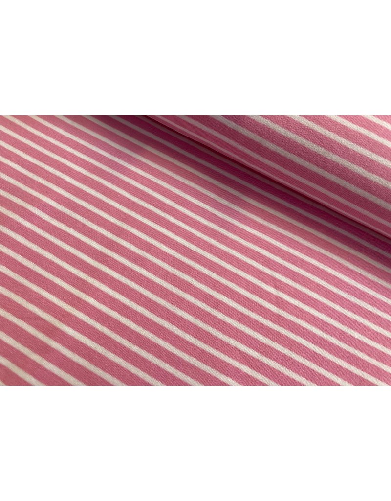 Jersey Motiv Streifen rosa 7mm weiß 3mm