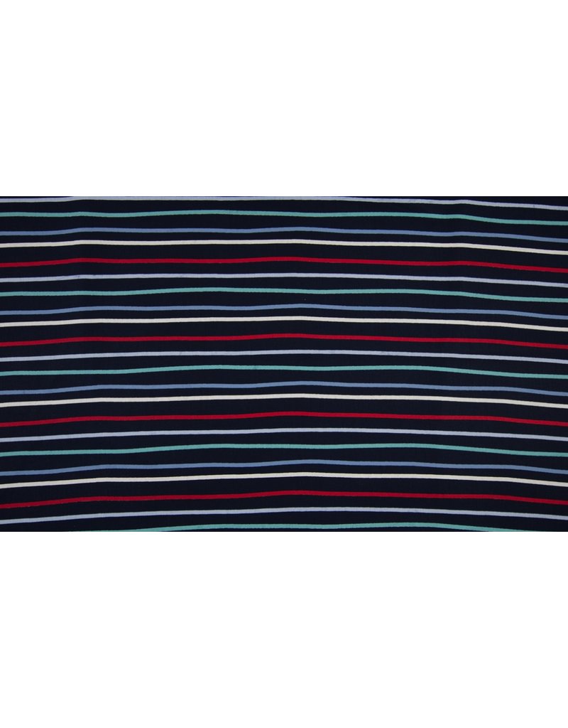 Baumwolle Motiv navy Streifen unregelmäßig blau rot aqua