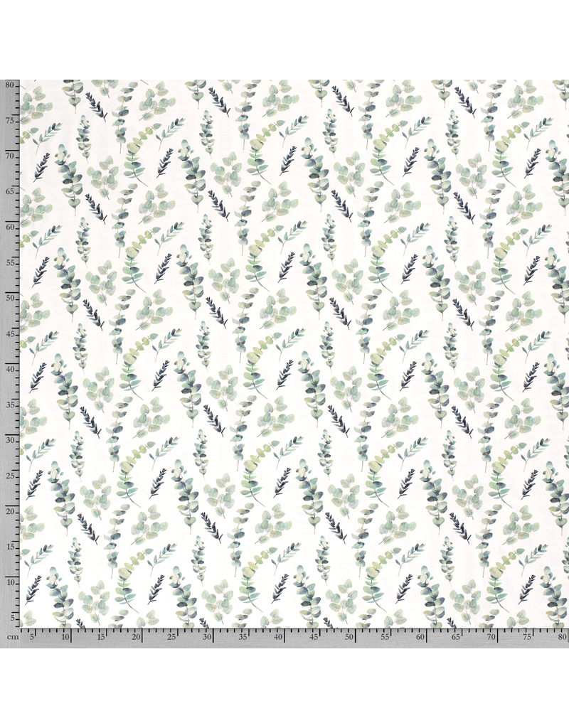 Jersey Motiv Zweige grau weiß grün mint Digitaldruck