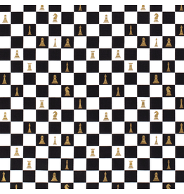 Baumwolle Motiv Schachbrett schwarz gold weiß