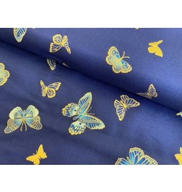 Baumwolle Kurt Frowein Bella Mariposa indigo Schmetterlinge gold Glitzer