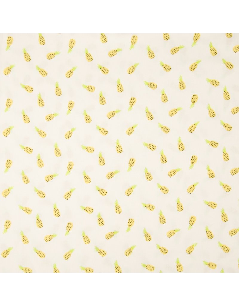 Baumwolle Motiv Ananas Pineapples weiß gelb