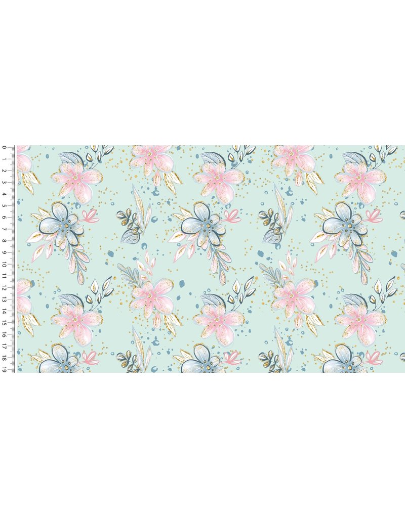 Jersey Motiv Digital Little Ones Flowers mint grün - MU